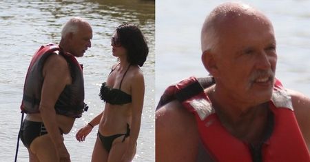 Janusz Korwin-Mikke na wakacjach popisuje się przed młodą żoną (FOTO)