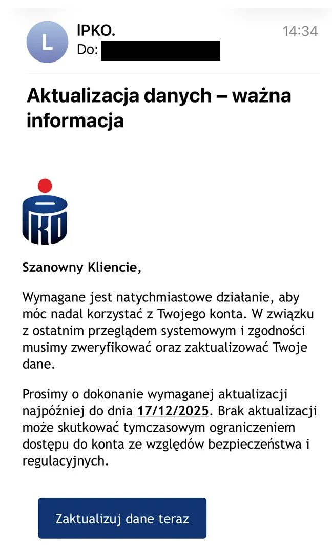 Przykład fałszywej wiadomości