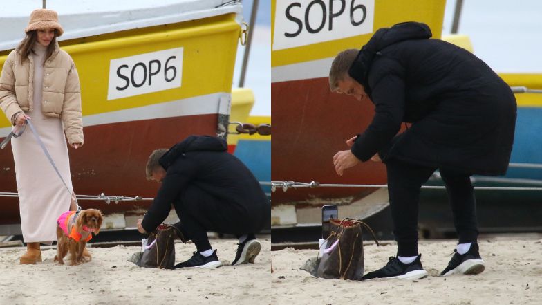 Jakub Rzeźniczak i Paulina Nowicka urządzają sobie sesję na plaży w Sopocie