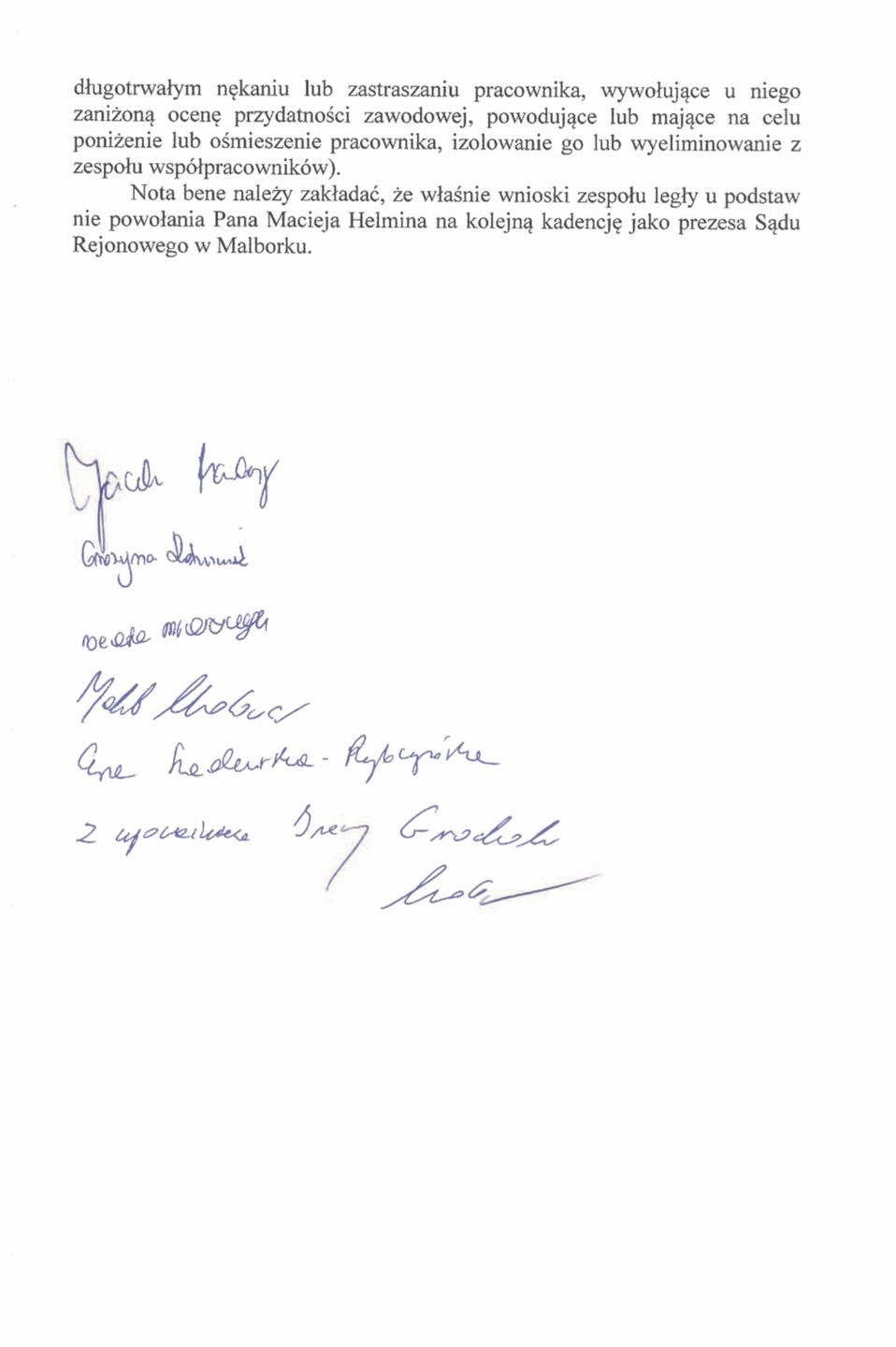 Pismo sędziów Sądu Rejonowego w Malborku