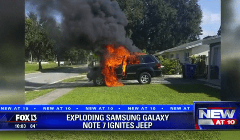 Samsung Galaxy Note 7 wybuchł i spalił Jeepa. Pamiętajcie o akcji wymiany!