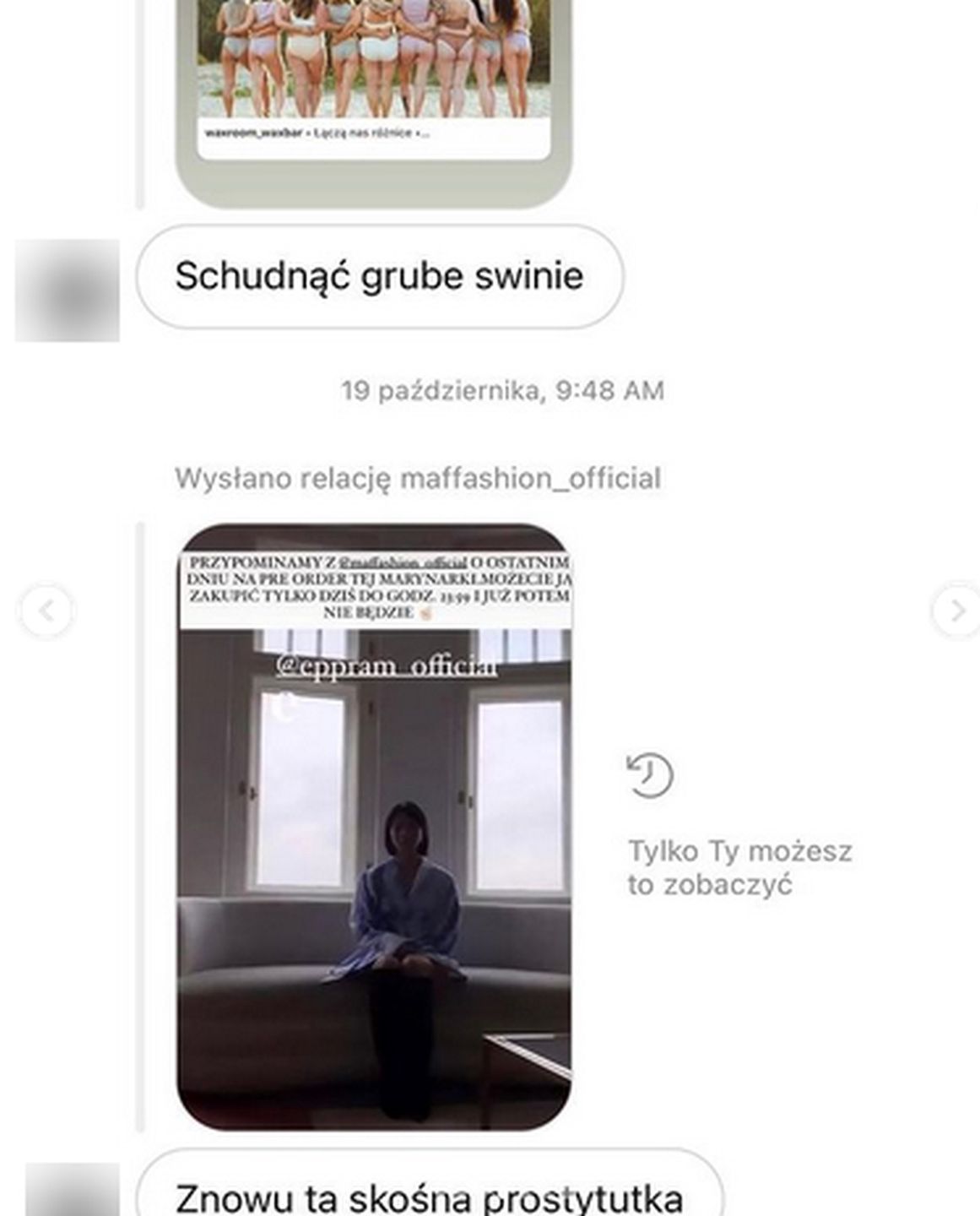 Maffashion pokazuje wiadomości od hejtera