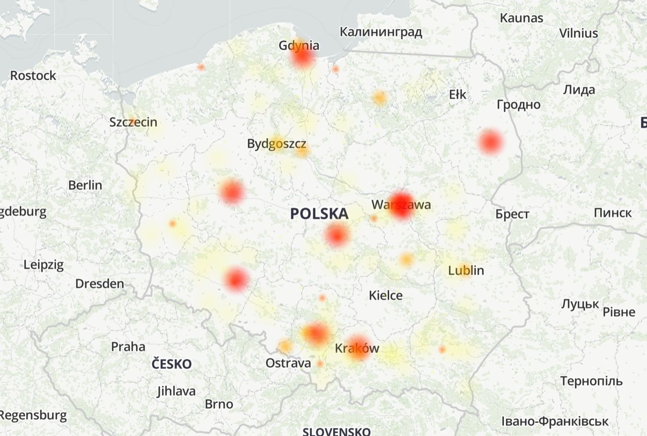 Awaria w mBanku, źródło: downdetector