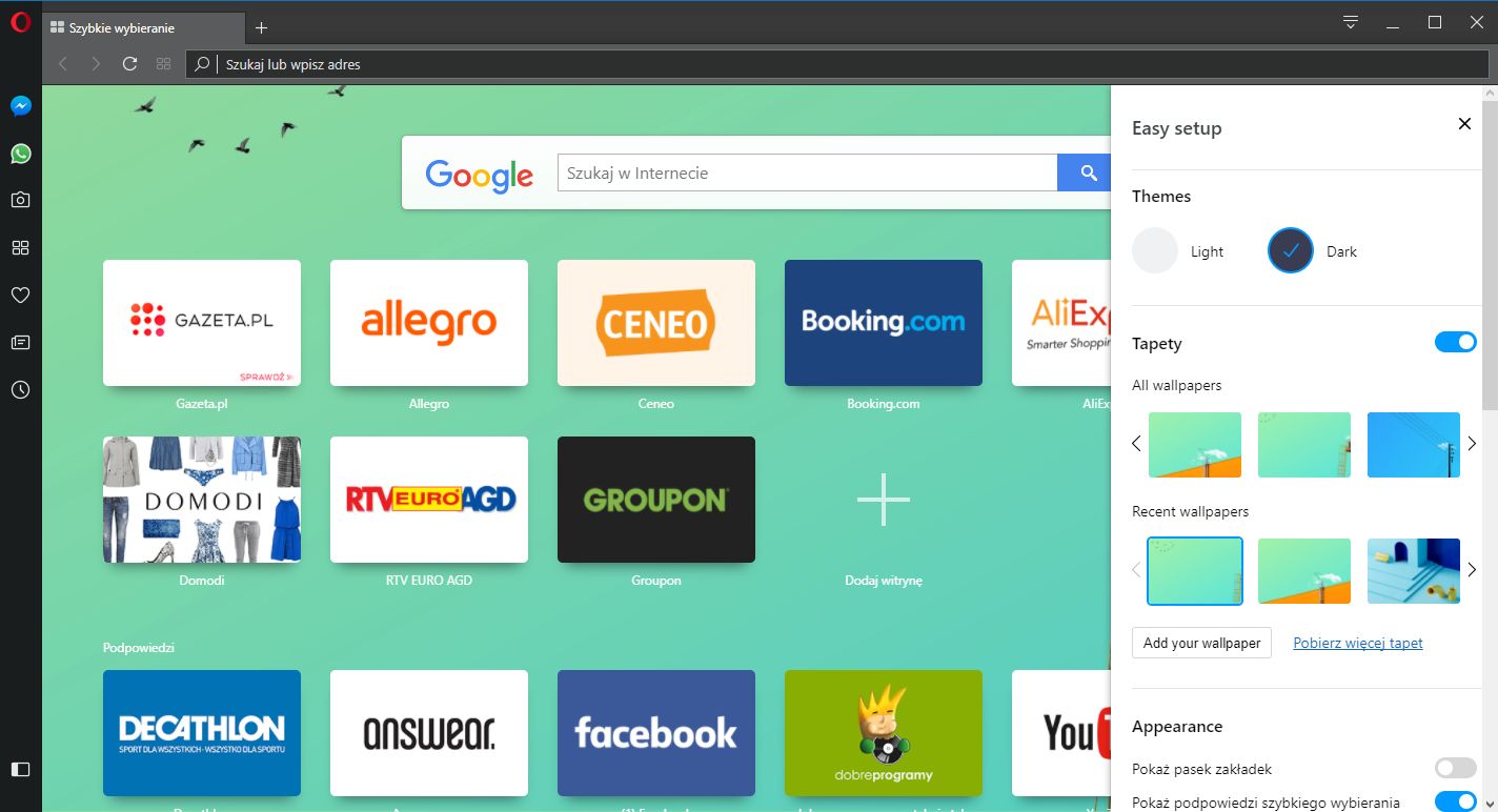 Nowe, szybkie ustawienia dostępne z poziomu strony startowej