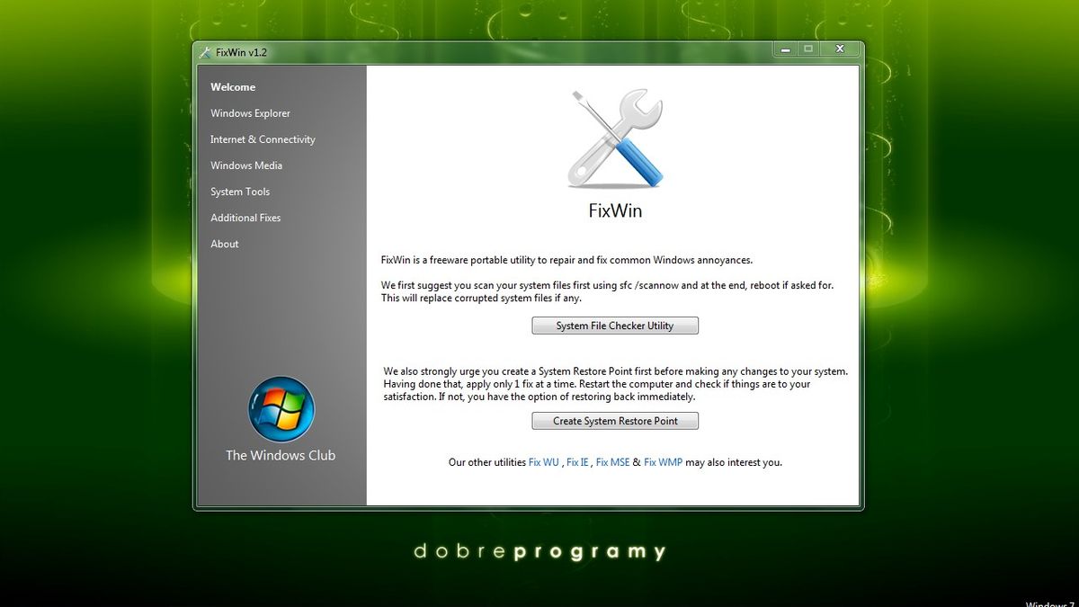 FixWin - ekran powitalny