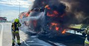 Autokar spłonął na wiadukcie nad A2. Pasażerowie zdążyli uciec