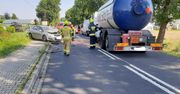 Karambol w Miedźnie. Zderzyło się 6 pojazdów, w tym ciężarówka z gazem