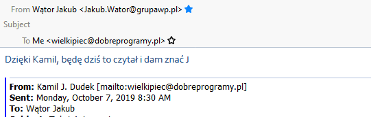 Mail od szefa, potraktowany Outlookiem