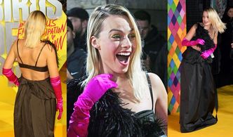 Margot Robbie pozuje w staniku z piórami na londyńskiej premierze nowego filmu o Harley Quinn (ZDJĘCIA)