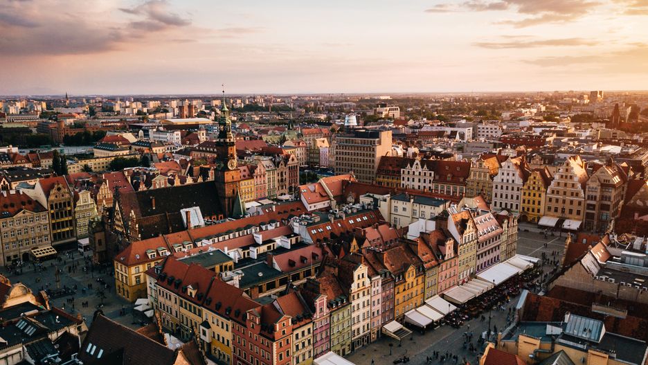 Wrocław, panorama Rynku z lotu ptaka