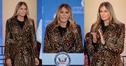 Melania Trump prezentuje "drapieżną" stylówkę na gali. Płaszcz z cielęcej skóry jest wart 45 TYSIĘCY ZŁOTYCH
