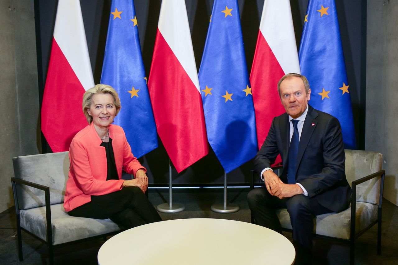 Premier Donald Tusk i przewodnicząca UE Ursula von der Leyen
w Katowicach 