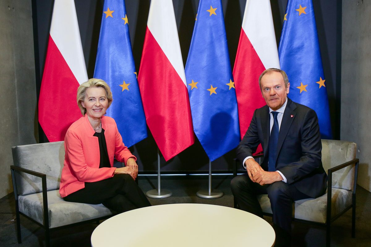 Premier Donald Tusk i przewodnicząca UE Ursula von der Leyen
w Katowicach 