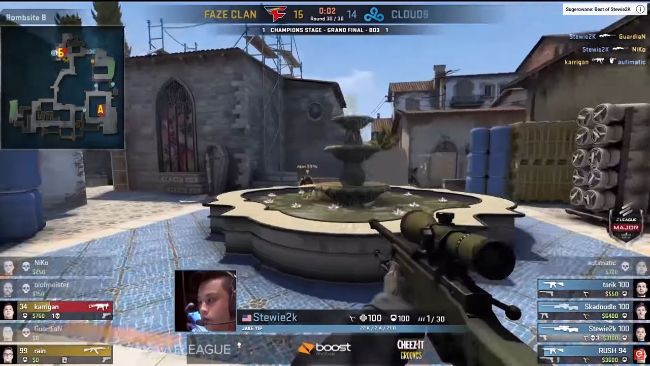 Stewie2K z AWP w walce przeciwko FAZE CLAN.