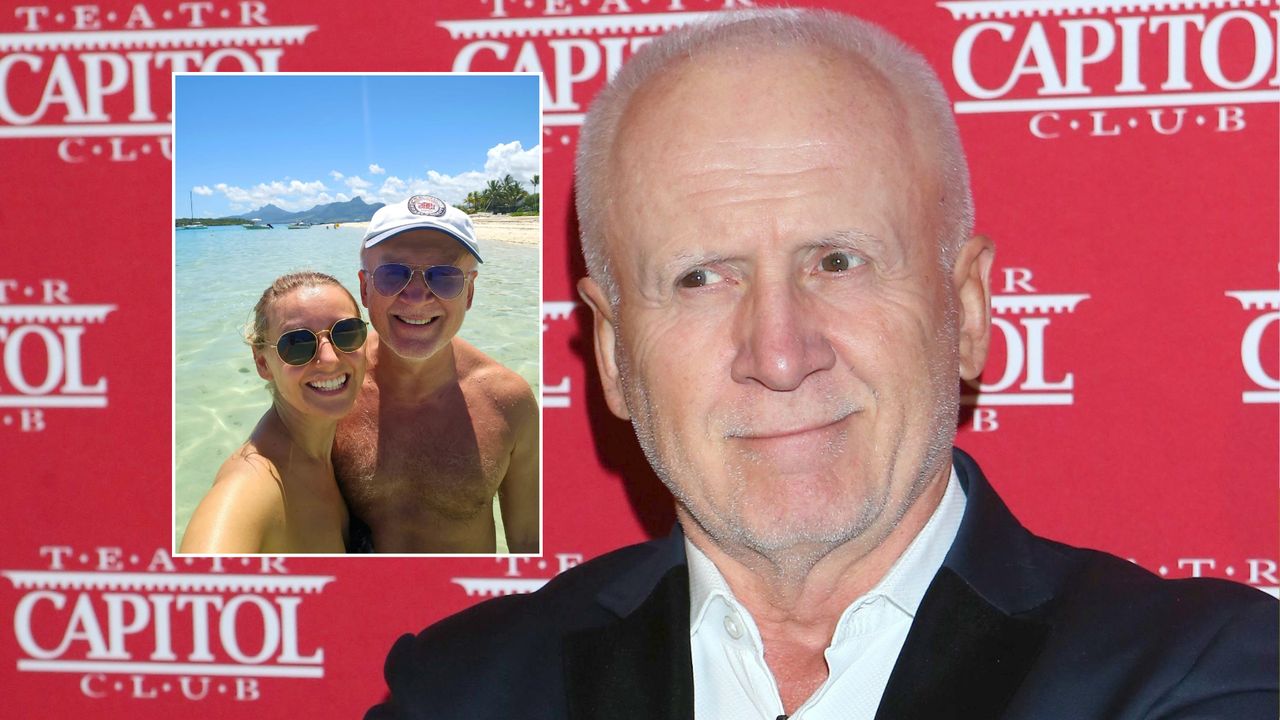 Rozgrzany słońcem Malicki w miłosnym uścisku z młodszą żoną. 67-latek zabawia się jak grecki bóg