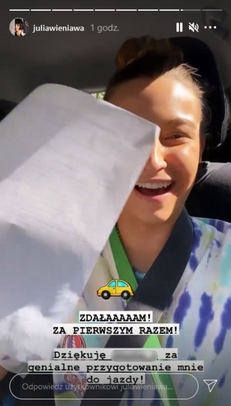 Julia Wieniawa chwali się zdanym egzaminem na prawo jazdy