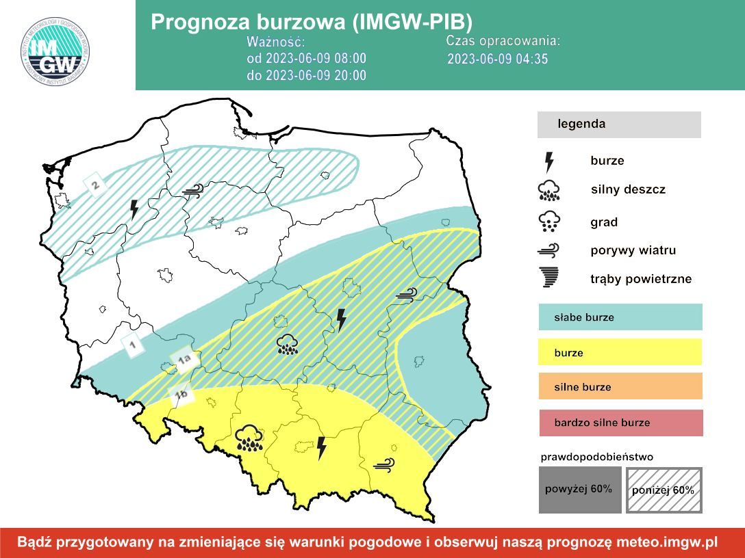 Prognoza burzowa IMGW na piątek, 9 czerwca