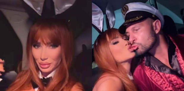 Izabela Macudzińska mknie na imprezę w stroju króliczka Playboya. Ukochany celebrytki przebrał się za... Hugh Hefnera