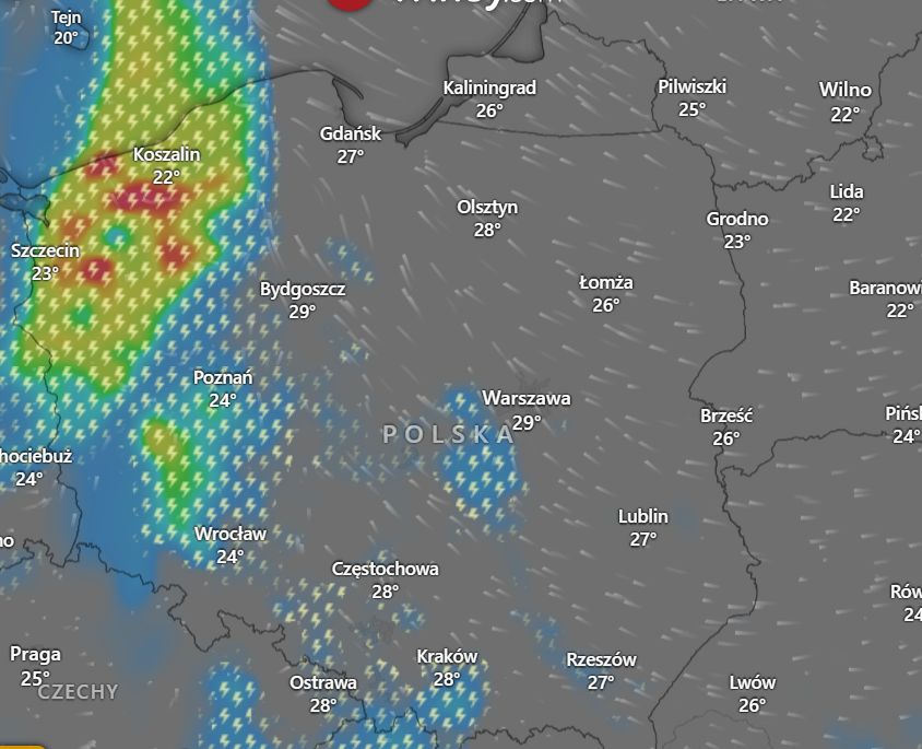 Prognozowane burze w środę 10 lipca