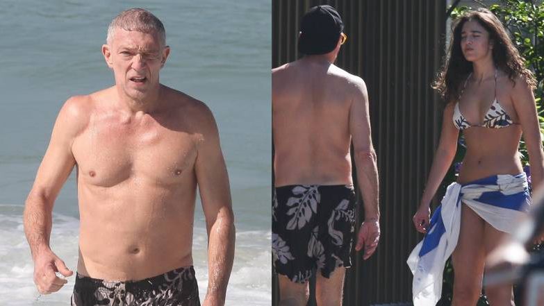 Świeżo upieczony ojciec plażuje ze starszą pociechą