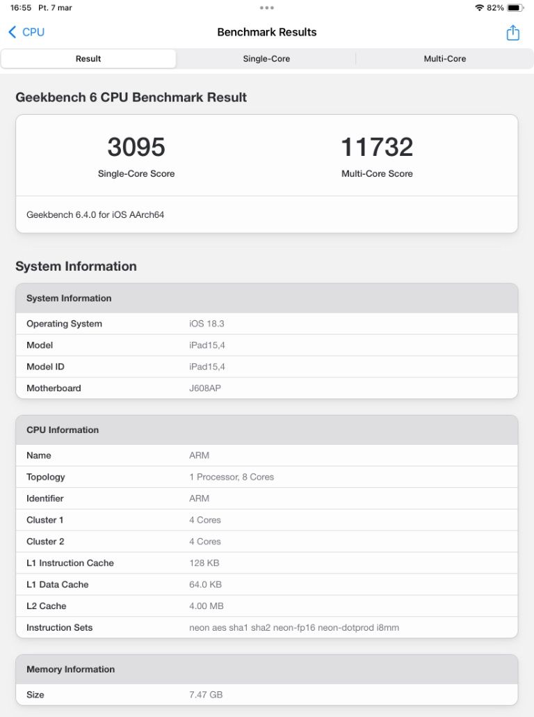 iPad Air M3 - Geekbench 6 CPU