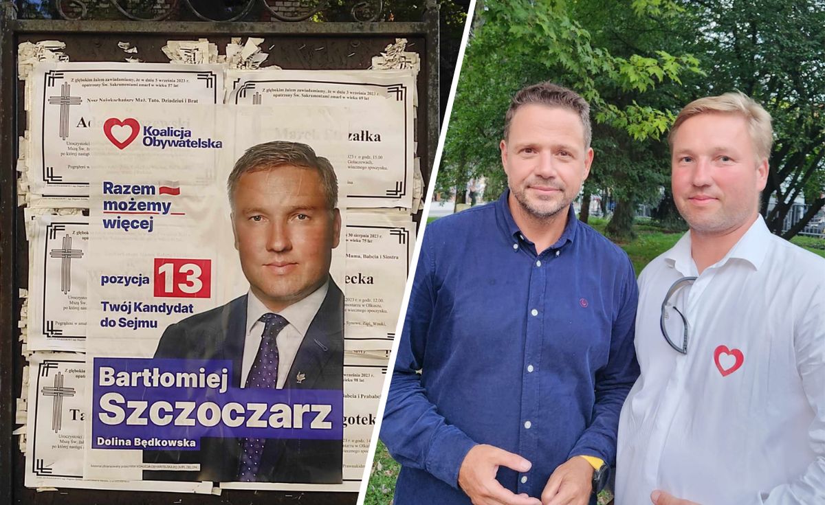 Plakaty wyborcze zakryły klepsydry w Olkuszu