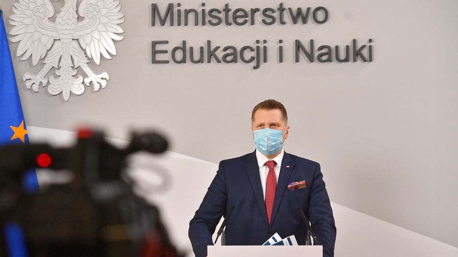 Warszawa, 21.04.2021. Minister edukacji i nauki Przemysław Czarnek podczas konferencji prasowej nt. egzaminu maturalnego i ósmoklasisty, 21 bm. w siedzibie MEiN w Warszawie. (amb) PAP/Piotr Nowak