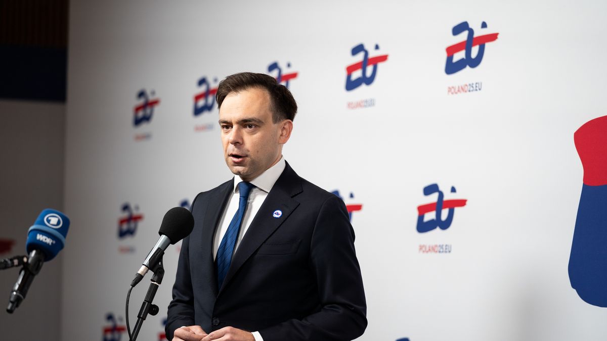 Andrzej Domanski, Poland's finance minster, speaks to members of the media during the EU Ministers for Economic and Financial Affairs (ECOFIN) and Central Bank Governors informal meeting in Warsaw, Poland, on Friday, April 11, 2025. Europe's decision to ramp up defense spending after years of neglect is the right choice, according to European Union finance ministers. Photographer: Damian Lemanski/Bloomberg via Getty Images