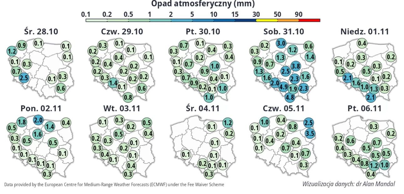 Prognozowana suma opadów atmosferycznych.