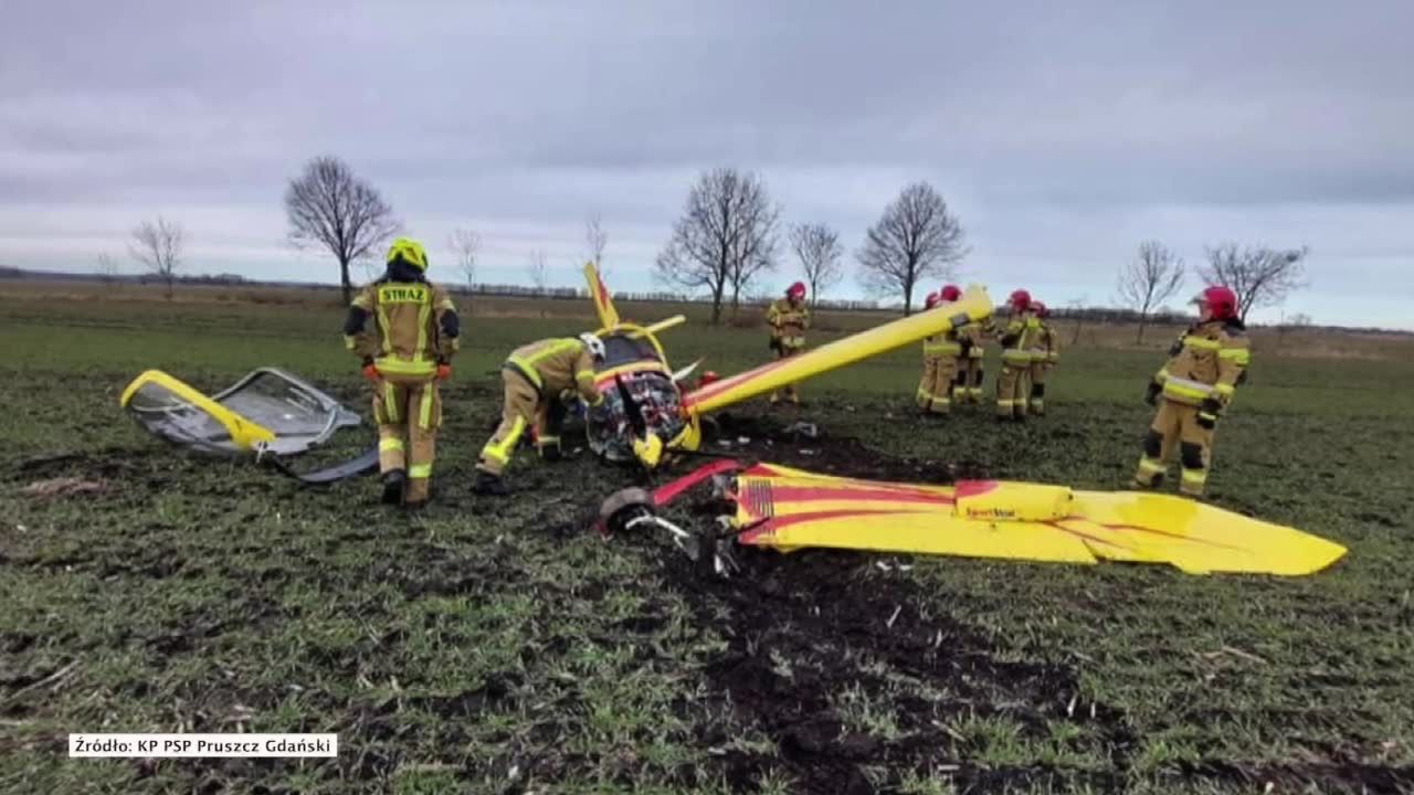 Wypadek awionetki pod Pruszczem Gdańskim. Dwie osoby zostały ranne i zabrane do szpitala