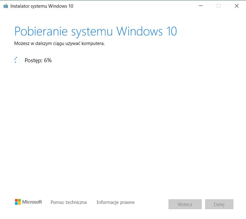 Pobieranie Windowsa 10 przez Media Creation Tool.