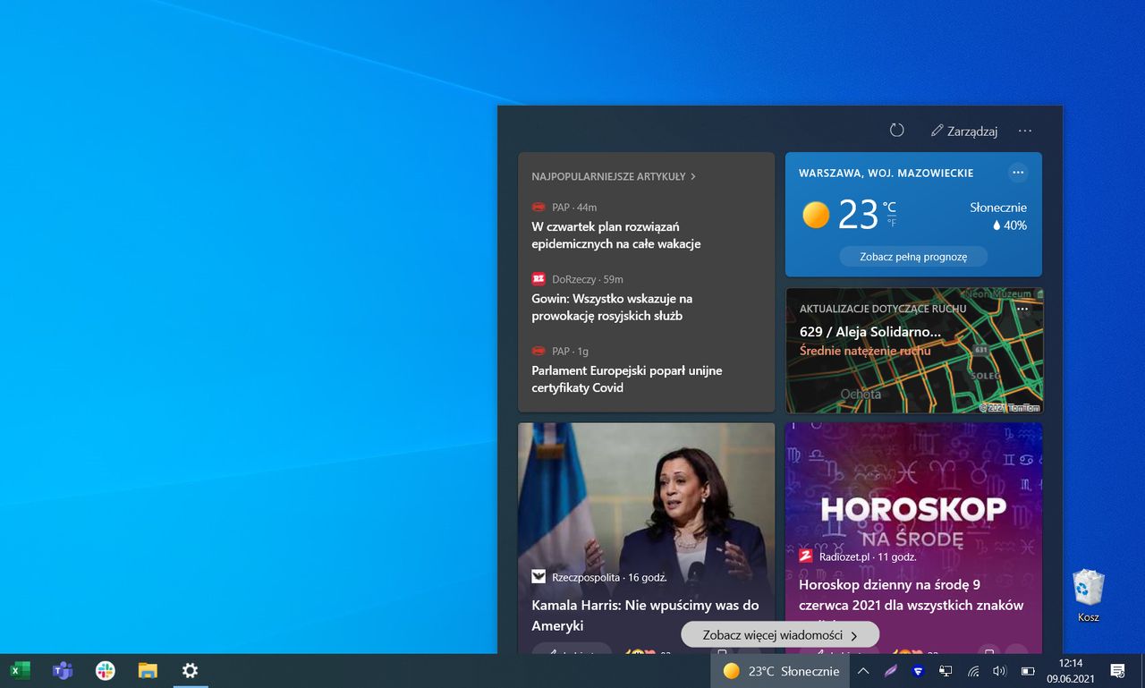 Widok "wiadomości i zainteresowań" w Windows 10