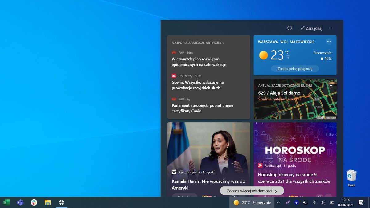 Widok "wiadomości i zainteresowań" w Windows 10