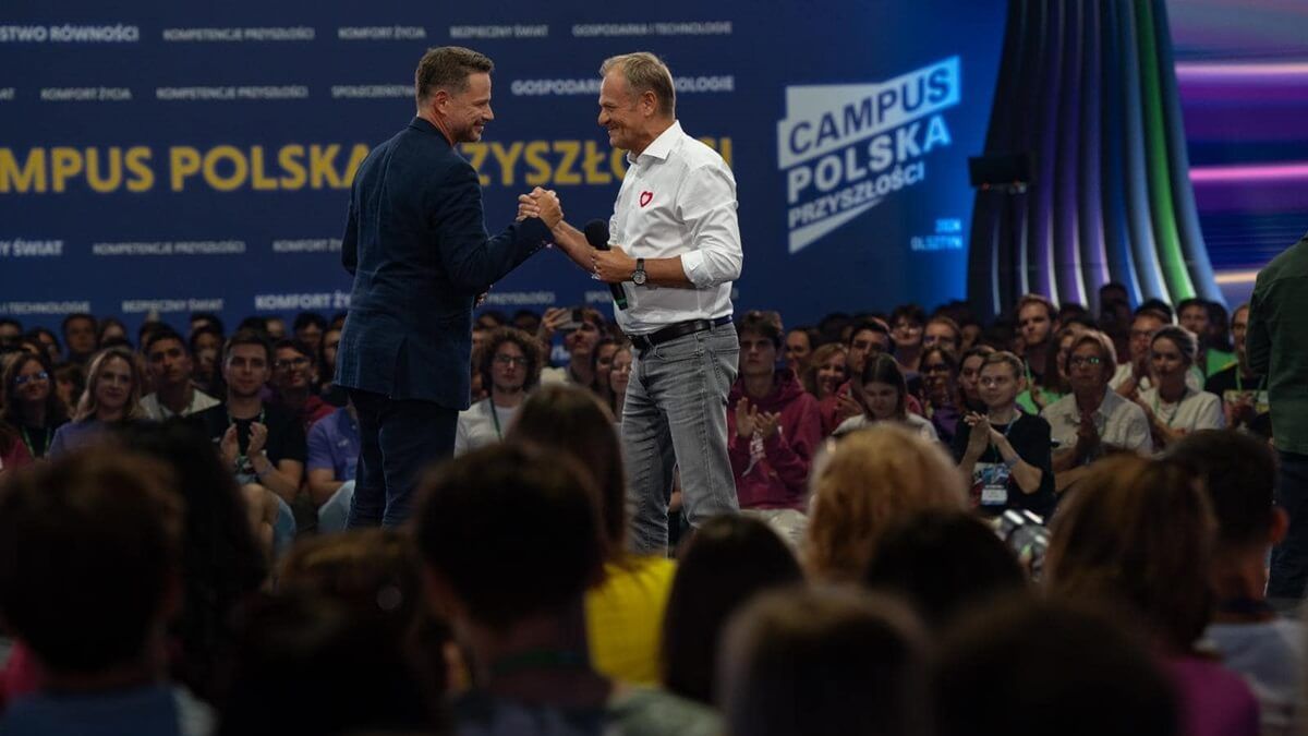 Rafał Trzaskowski i Donald Tusk podczas Campus Polska Przyszłości
