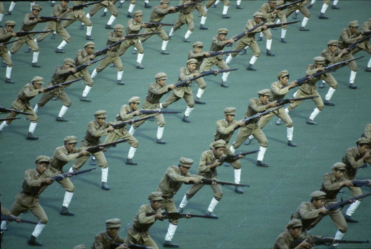 Soldiers of the North Korean army during a training demonstration