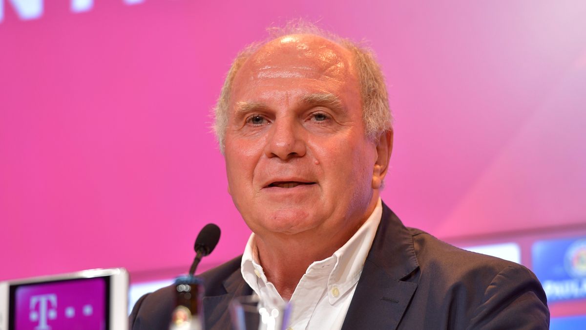 MUNICH, GERMANY - AUGUST 30: Uli Hoeness, President of FC Bayern Muenchen, speaks to the media during a press conference following the announcement that he won't be running for the presidency on the annual general assembly at Allianz Arena on August 30, 2019 in Munich, Germany. FC Bayern Muenchen announced on Thursday, August 30, 2019, that Herbert Hainer, former CEO of Adidas, will run for the presidency on the annual general assembly, held on November 15, 2019. (Photo by Hannes Magerstaedt/Bongarts/Getty Images)