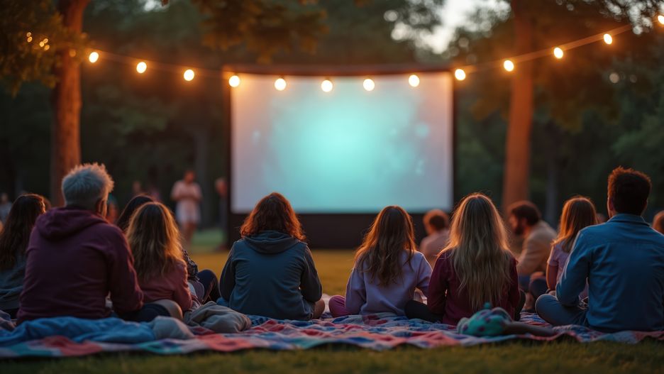 People sit on blanket in park, watch movie on outdoor screen. Summer cinema event at night with friends family. Public entertainment show, open air festival, leisure activity. Blank screen for text
People sit on blanket in park, watch movie on outdoor screen. Summer cinema event at night with friends family. Public entertainment show, open air festival leisure activity. Blank screen for text
summer, cinema, watching, screen, people, outdoors, film, event, entertainment, relaxing, blanket, open, air, night, park, projection, young, adult, lifestyle, space, scene, background, crowd, food, fun, evening, woman, couple, festival, man, audience, motion picture, outside, public, show, presentation, holiday, comfortable, leisure, nature, garden, friends, female, text, eating, copy, male, gathering, together, movie, theater, activity, picnic, cheerful, friendship, community, enjoyment, light, string lights, lights, twilight, dusk, lawn, green, trees, backyard, blank, advertisement, message, movie night, family, summer, cinema, watching, screen, people, outdoors, film, event, entertainment, relaxing, blanket, open, air, night, park, projection, young, adult, lifestyle, space, scene, background, crowd, food, fun, evening, woman, couple, festival, man, audience, motion picture, outside, public, show, presentation, holiday, comfortable, leisure, nature, garden, friends, female, text, eating, copy, male, gathering, together, movie