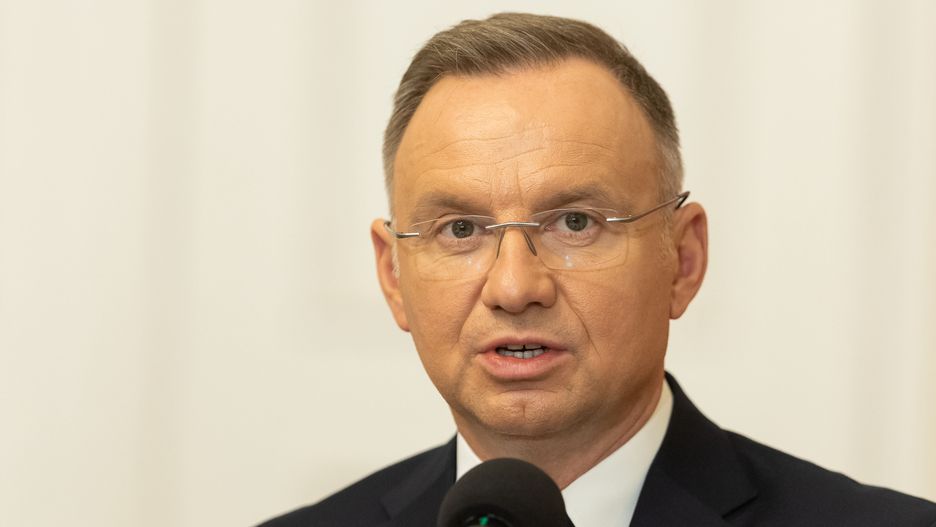 Andrzej Duda president of Poland during press conference in Warsaw, Poland on October 17, 2024. (Photo by Foto Olimpik/NurPhoto via Getty Images)