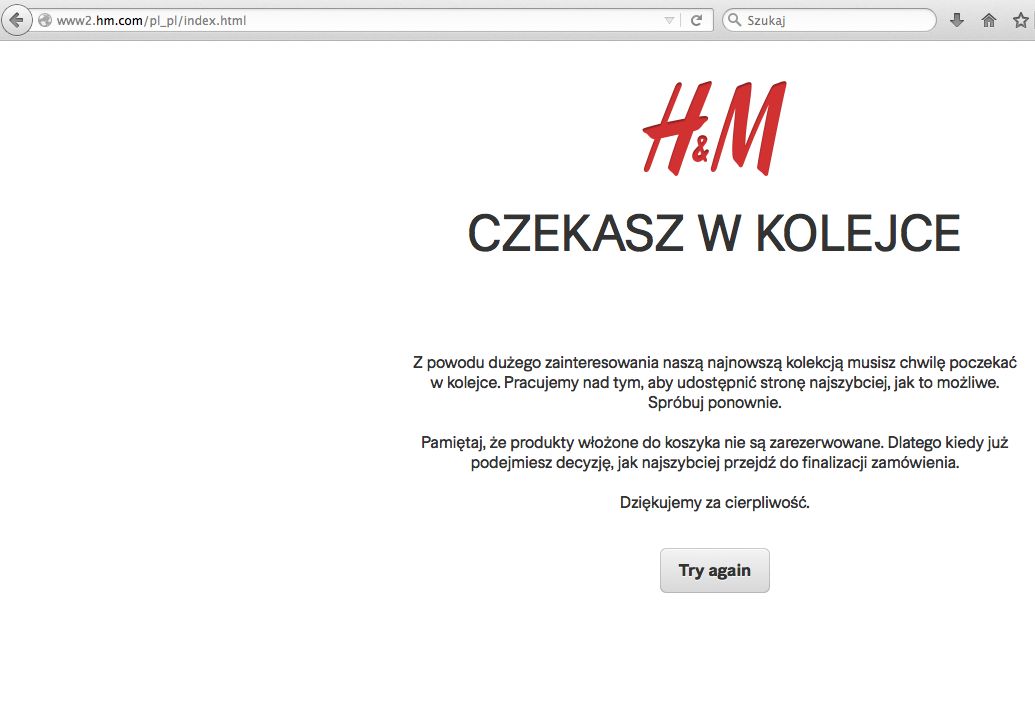 Strona H&M w dniu premiery Balmain dla H&M