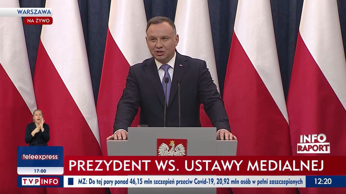 Andrzej Duda ogłasza weto w sprawie "lex TVN" (Fot. TVP Info)