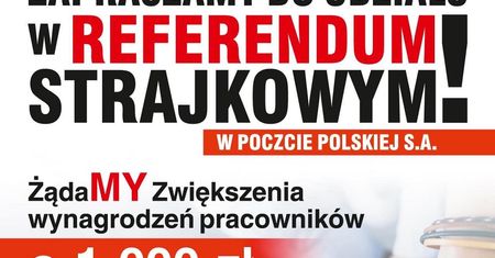 ŻądaMY zwiększenia o 1000 zł wynagrodzenia. NSZZ Solidarność Poczty Polskiej przygotowuje referendum strajkowe