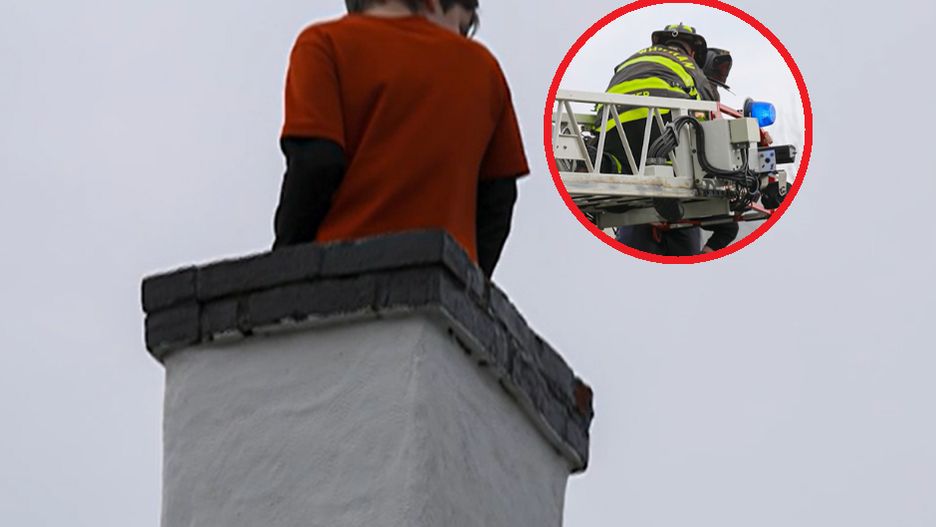 Chłopiec wszedł na dach i próbował wejść do komina