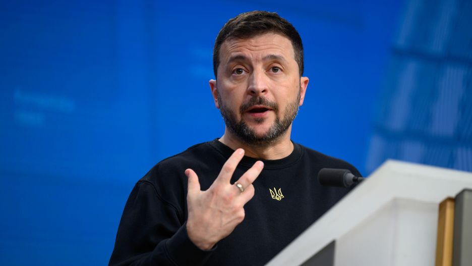 Ukraine's president Volodymyr Zelensky gives a press conference on the sidelines of the European Council Summit in Brussels, Belgium, on October 17, 2024. (Photo by Jonathan Raa/NurPhoto via Getty Images)