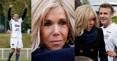 Brigitte Macron dopinguje biegającego po murawie męża. Emmanuel Macron wziął udział w meczu charytatywnym (ZDJĘCIA)