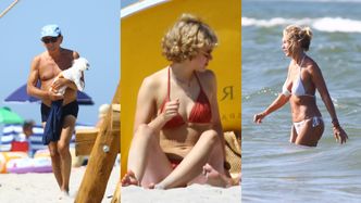 Beata Ścibakówna i Jan Englert wylegują się na plaży w Juracie. Dołączyła do nich Helena