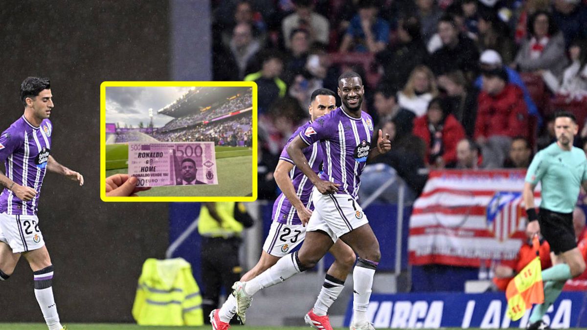 Getty Images / Burak Akbulut / Mundo Deportivo/X / piłkarze Realu Valladolid / banknoty, które kibice Realu rzucili na murawę w ramach protestu