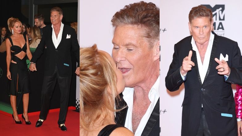 David Hasselhoff całuje żonę na ściance