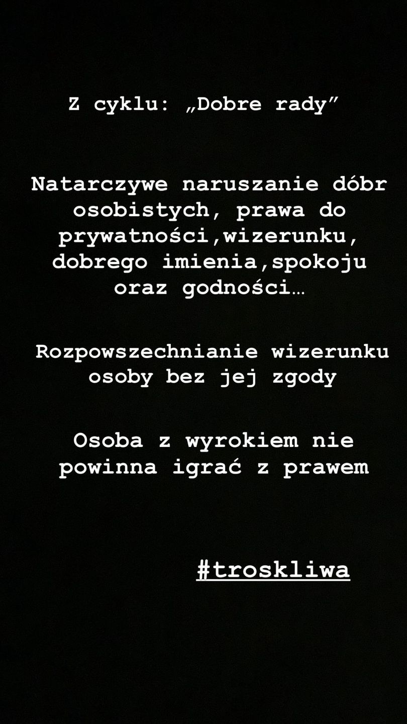 Marcelina Ziętek odnosi się do zdjęcia Justyny Żyły
