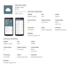 Szkodliwa aplikacja Weather Daily