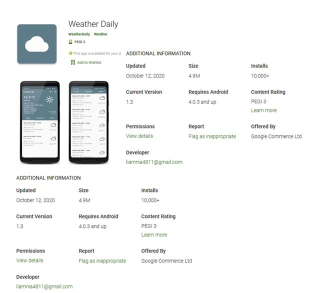 Szkodliwa aplikacja Weather Daily